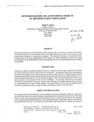 Read Online Synchronization of Autonomous Objects in Discrete Event Simulation - National Aeronautics and Space Administration | ePub