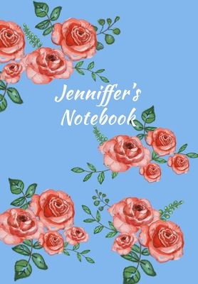 Read Online Jenniffer's Notebook: Personalized Journal - Garden Flowers Pattern. Red Rose Blooms on Baby Blue Cover. Dot Grid Notebook for Notes, Journaling. Floral Watercolor Design with First Name -  | ePub